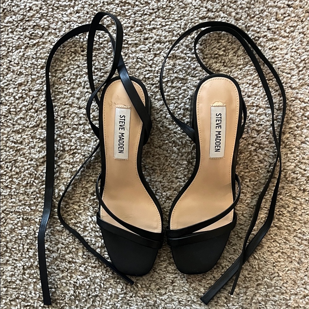 Steve Madden Black Lace-Up Square-Toe Heels